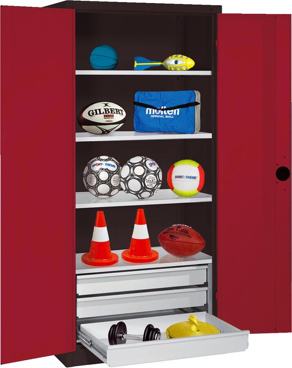 C+P Sportgeräteschrank mit Schubladen (HxBxT: 195x120x50 cm, mit Vollblech-Flügeltüren, Typ 4)