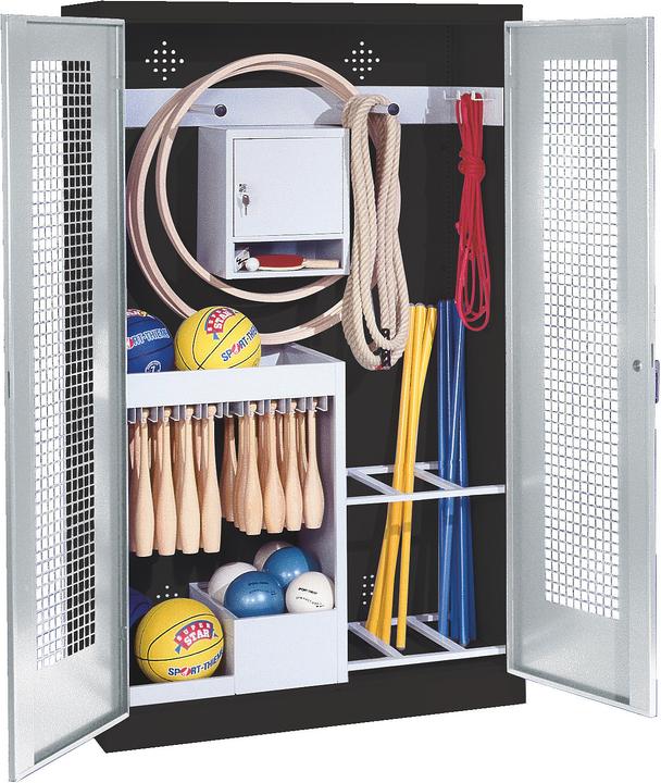 Image du produit C+P Armoire pour équipements sportifs (HxLxP : 195x120x50 cm, avec portes battantes en tôle perforée