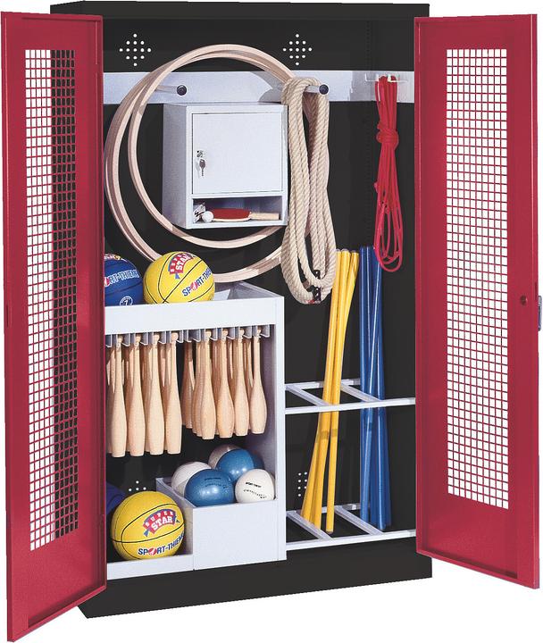 Image du produit C+P Armoire pour équipements sportifs (HxLxP : 195x120x50 cm, avec portes battantes en tôle perforée