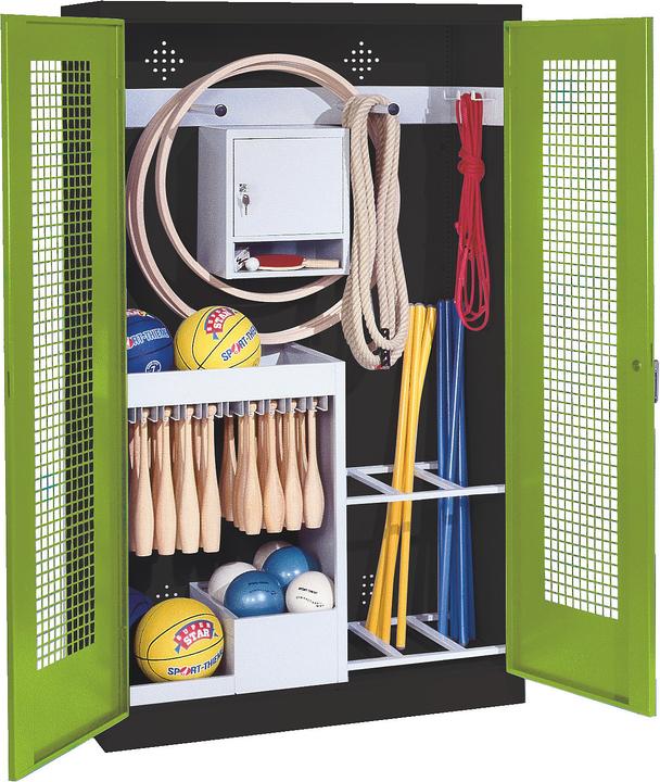 Image du produit C+P Armoire pour équipements sportifs (HxLxP : 195x120x50 cm, avec portes battantes en tôle perforée