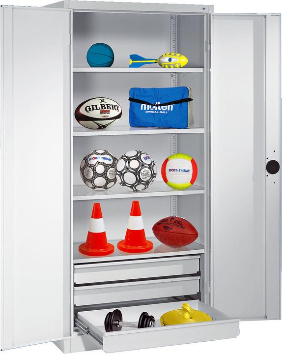 C+P Sportgeräteschrank mit Schubladen (HxBxT: 195x120x50 cm, mit Vollblech-Flügeltüren, Typ 4)