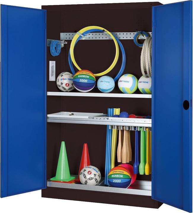 Produktbild C+P Modul-Sportgeräteschrank mit Komplettausstattung (HxBxT: 195x120x50 cm, mit Vollblech-Flügeltüren)