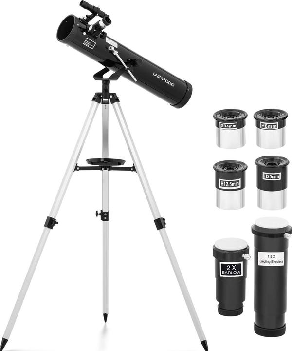 Uniprodo Teleskop Einsteiger Fernrohr Reflektor Spiegelteleskop Astronomie 700 mm Ø76 mm