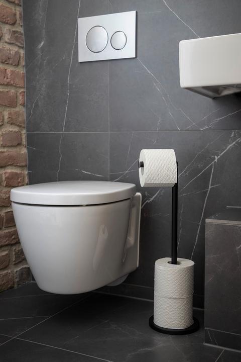 Actual product image Wenko Stand toilet roll holder 2 in 1 black with toilet roll holder, space-saving