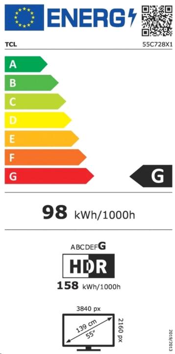 Energy Label TCL 55C728 (55", C728, QLED, 4K, 2021)