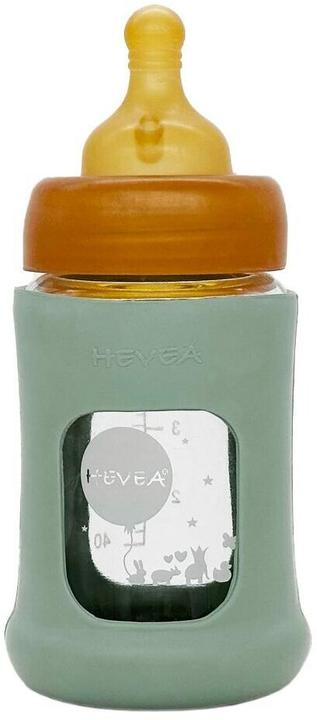 Actual product image Hevea Glass baby bottle with rubber cover / wide neck (150 ml) / Seafoam Blue (150 ml)