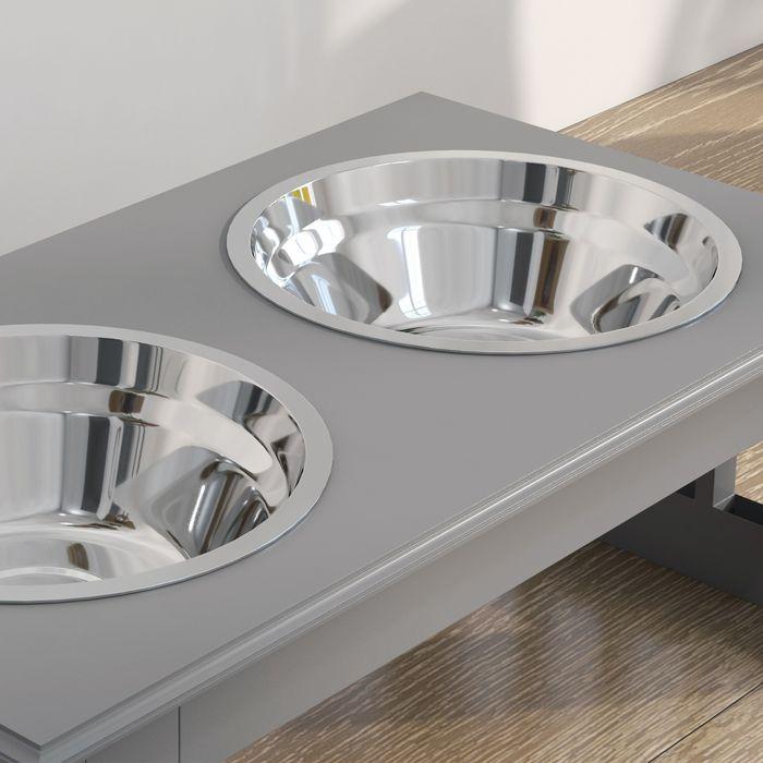 Actual product image Swisshandel24 Dog feeding station, non-slip, 44x24x15cm, grey, 0.9L per bowl (0.90 l)
