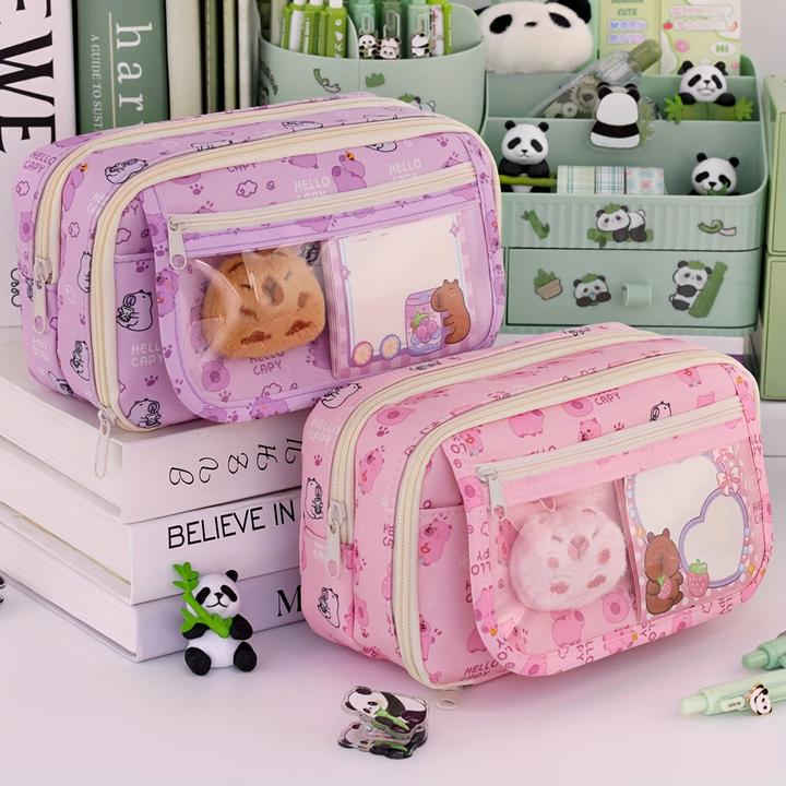 Produktbild Only-Bags.Store Geräumiges Federmäppchen mit Panda-Motiv - strapazierfähiges Oxford-Gewebe, mehrlagiger Organizer