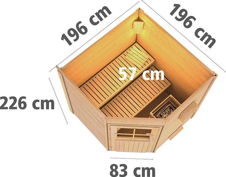 Actual product image Karibu Sauna house Pekka corner entry (9 KW Bio external control)