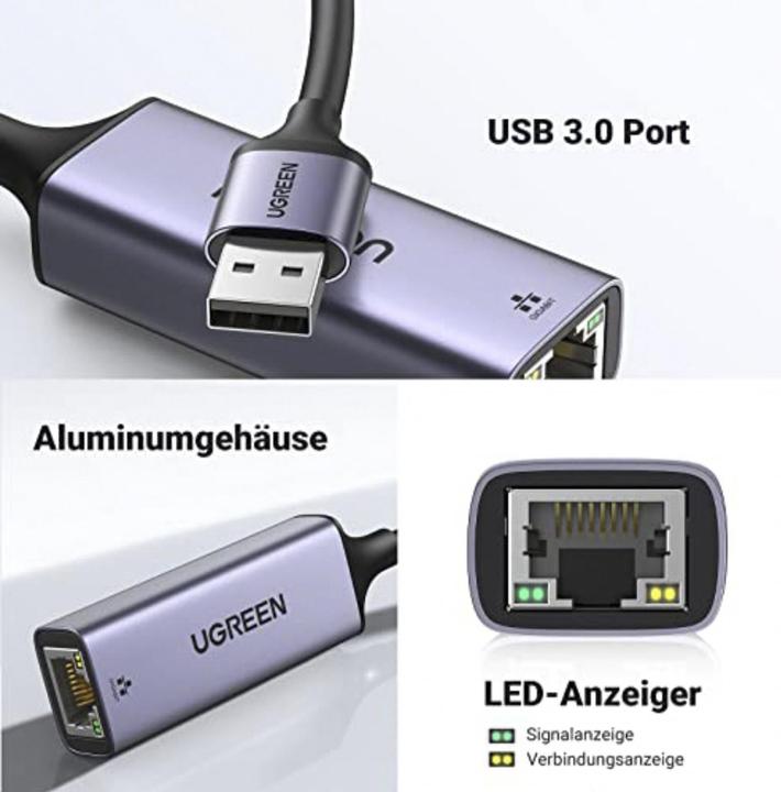 Actual product image Ugreen Ethernet Adapter (USB, RJ45 Gigabit Ethernet (1x))