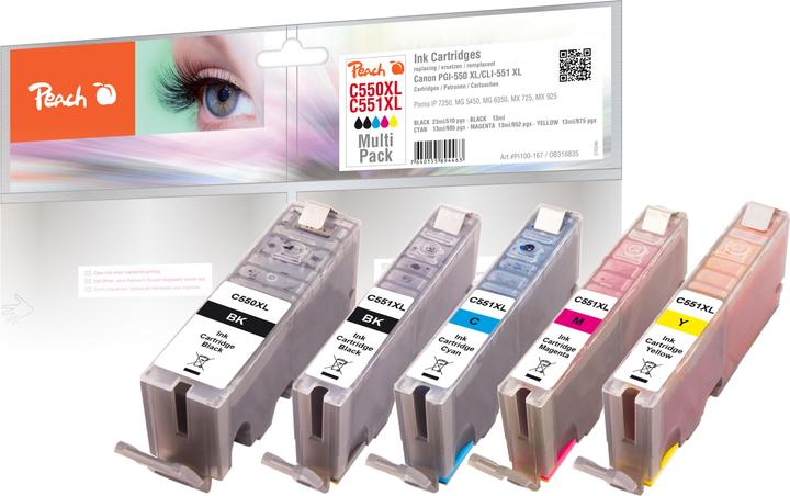 Actual product image Peach CLI-551XL/PGI-550XL Multipack (M, C, Y, PBK, FC)