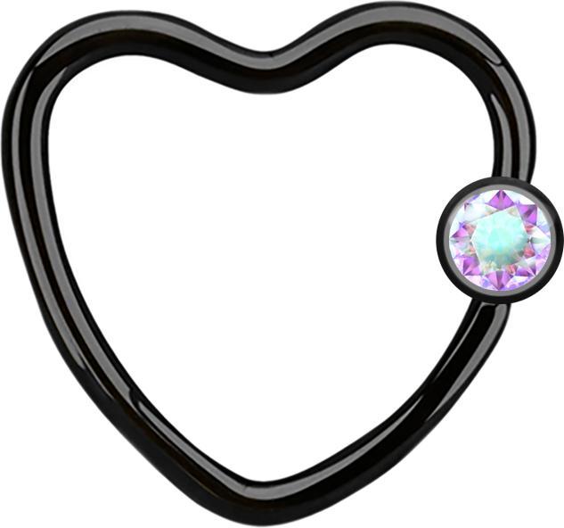 Star Piercing Micro Ball Closure Ring schwarz Herz mit Kristallkugel multicolor (Chirurgenstahl 316L, ohne Messing)