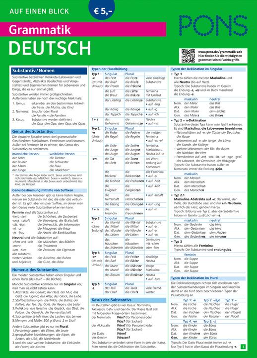 Valori nutrizionali e ingredienti PONS Grammatik auf einen Blick Deutsch (Tedesco, 2014)