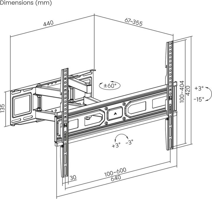 Produktbild Wiltec TV-Wandhalterung 37-80 Zoll Bildschirm Fernsehhalter schwenkbar neigbar (80", 40 kg)