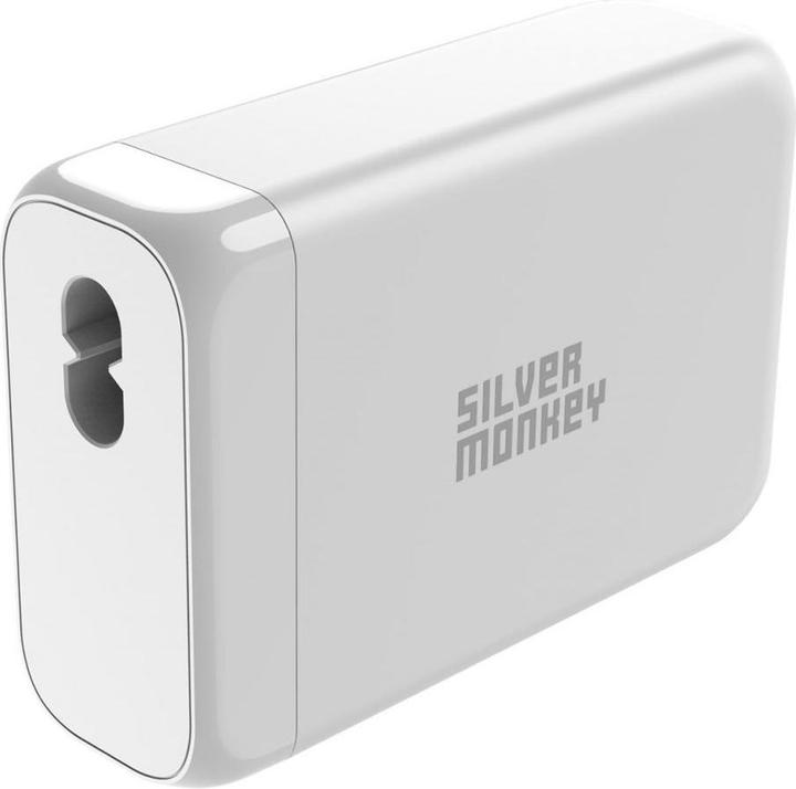 Actual product image Silver Monkey SMA152 130W GaN charger 3xUSB-C PD USB-A QC 3.0 with detachable power cable - white (130 W)