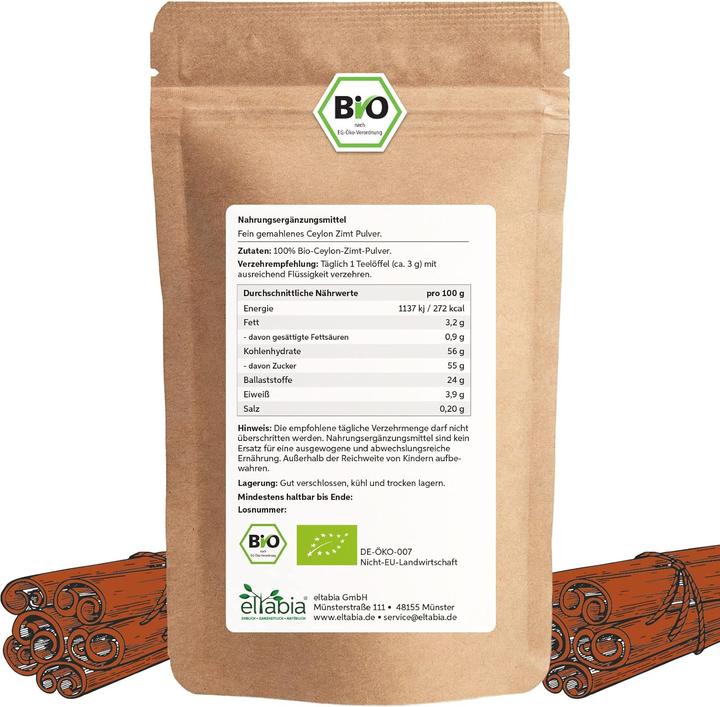 Produktbild Eltabia Bio Ceylon Zimt Pulver | Ceylonzimt fein gemahlen mit wenig Cumarin (1 Stück, Pulver, 200 g)