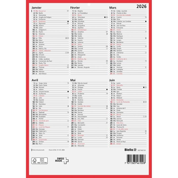 Image du produit Biella Calendrier tableau (21 x 29,7 cm, Non contraignant, Français)