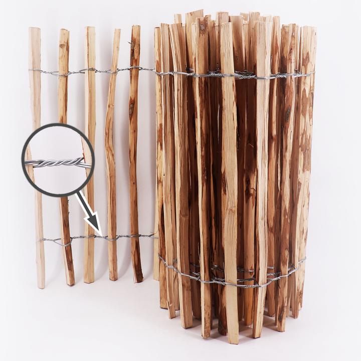 Actual product image Aquagart 10m Staketenzaun 120cm hoch Lattenabstand 4-6cm Gartenzaun Kastanienzaun aus Haselnuss Holzzaun