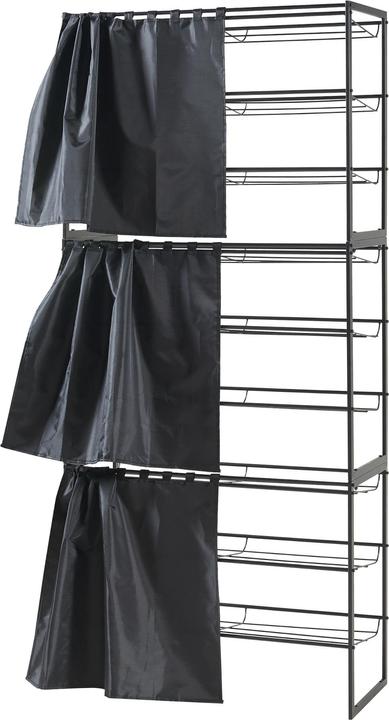 Produktbild En.Casa Schuhregal Sel mit Vorhang 3er Set Schwarz (80 x 32 x 60 cm)