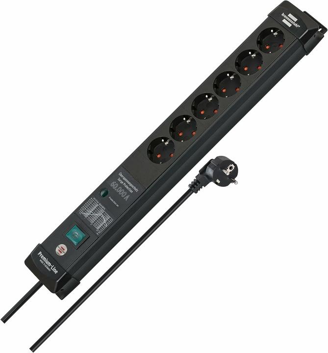 Actual product image Brennenstuhl Premium-Line, power distribution unit, 6 sockets, 3m, black, with switch and surge p... (6 x, CEE 7/3, 3 m)