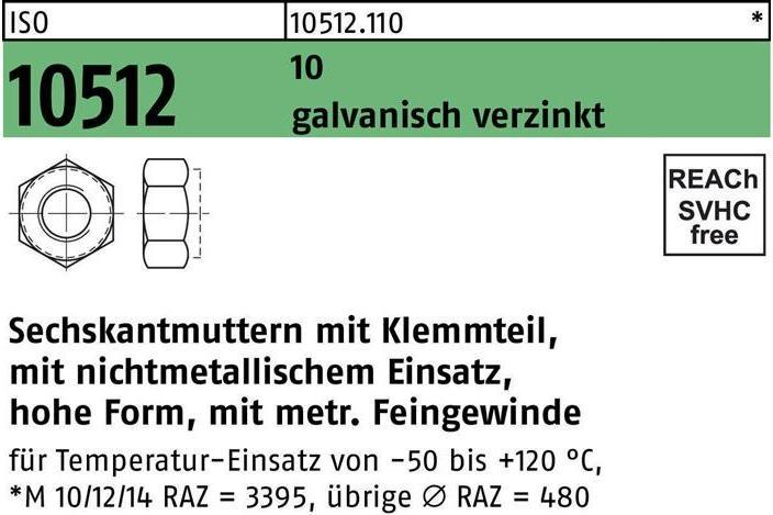 Image du produit Ecrou hexagonal ISO 10512/DIN 6924 avec pièce de serrage M 24 x 2 10 électro-galvanisé (M24)