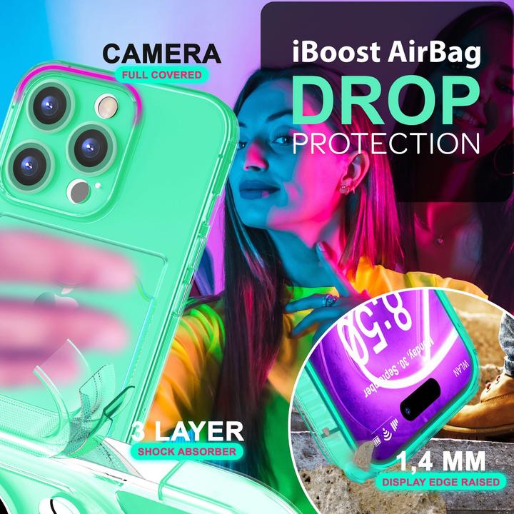 Produktbild Nalia Klar Transparente Neon Silikon Hülle Kartenhalter (Apple iPhone 16 Pro Max)