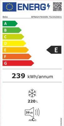 Energy Label Beko BFNA247E40SN Upright Freezer Built-in 220 L E White (Installation, 220 l)
