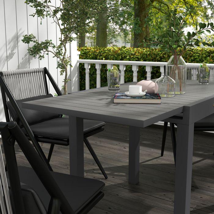 Immagine prodotto Swisshandel24 Tavolo da giardino Tavolo da pranzo per 6 persone Allungabile fino a 70 di portata Alluminio Grigio (81 cm)
