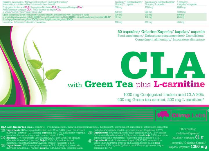 Nährwerte und Zutaten Olimp Sport Nutrition CLA & Green Tea Plus L-Carnitine Sport Edition (60 Caps) (60 Stück, Kapseln)