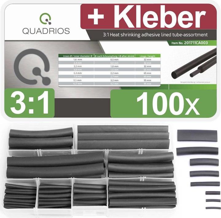 Actual product image Quadrios Premium heat shrink tubing assortment, 100 pieces - shrink ratio 3:1, with inner adhesive (100 x)