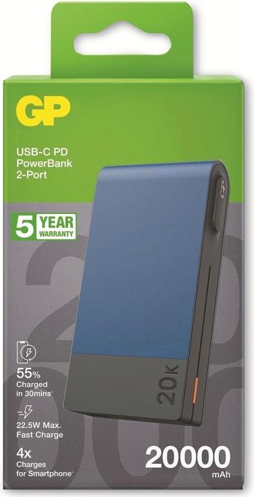 Immagine prodotto GP Batteries GP PowerBank MP20B 20000mAh USB-C/USB-A blu 130M20BBLUE (20000 mAh, 22.50 W, 74 Wh)