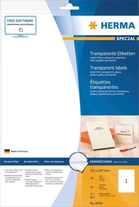 Image du produit HERMA Étiquettes jet d'encre transparentes A4