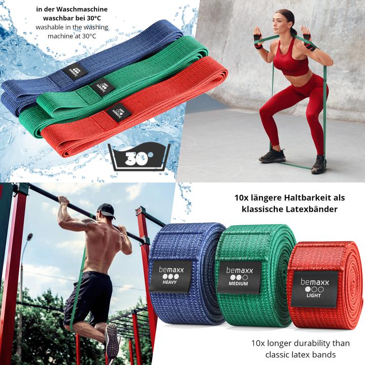 Produktbild BeMaxx Sport Klimmzugband Textil, 3er-Set (Stark, Mittel, Leicht)