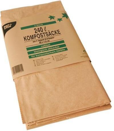 Produktbild Papstar Kompostsäcke, braun, 240 Liter, 2er aus 2-lagigem Kraftpapier, Stärke: 70 g/qm, nassfest (2 x, 240 l)