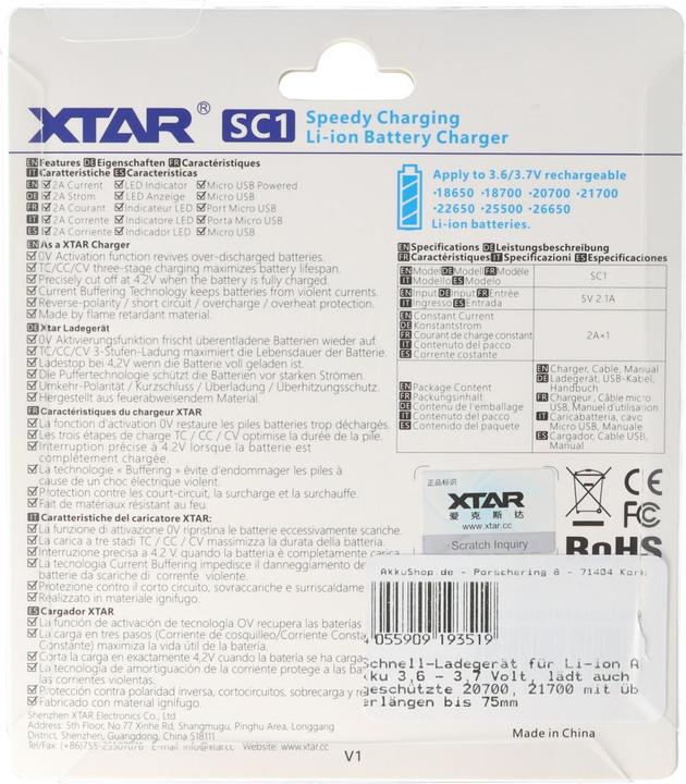 Produktbild Xtar Schnell-Ladegerät für Li-ion Akku 3,6 - 3,7 Volt (1 Stk., Ladegerät ohne Akku)