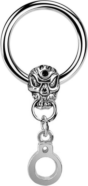 Produktbild Star Piercing Micro Closure Ring silber Totenkopf mit Handschelle (Chirurgenstahl 316L, ohne Messing)