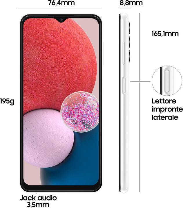 Immagine prodotto Samsung Galaxy A13 UE (64 GB, Bianco, 6.60", Doppia SIM, 50 Mpx, 4G)