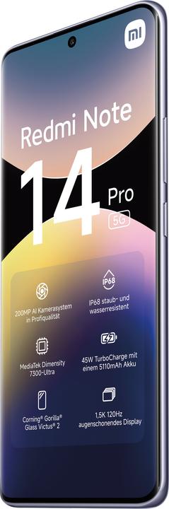 Actual product image Xiaomi Redmi Note 14 Pro 5G (256 GB, Lavender Purple, 6.67", Dual SIM, 200 Mpx, 5G)