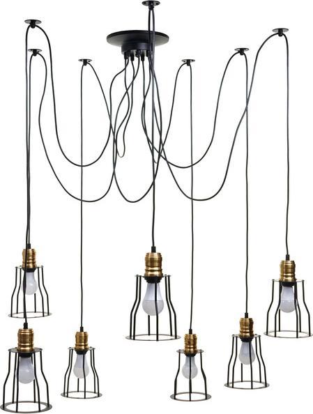 Actual product image Swisshandel24 Pendant Lamp Hanging Lamp, Industrial Metal Height Adjustable Black - 7x Cage Lamp Sc (E27)
