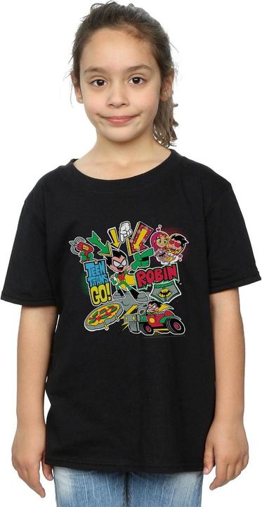Actual product image Girls Teen Titans Go Robin Montage Cotton T-Shirt (152, 158)