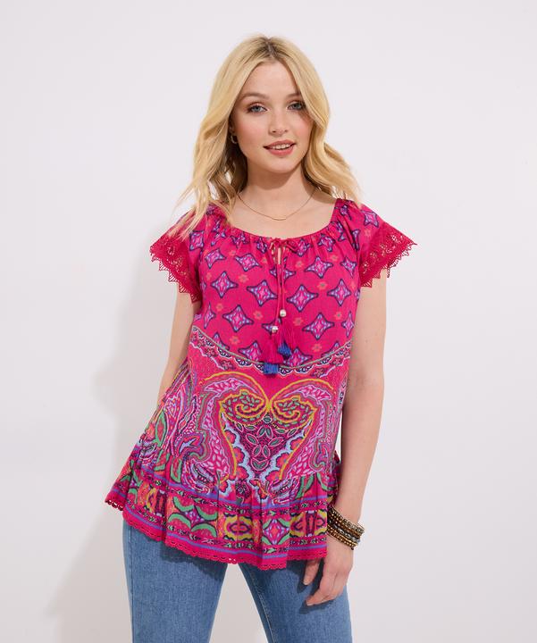 Produktbild Joe Browns Printed Crochet Lace Trim Tassel Top (14)