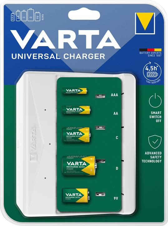 Immagine prodotto Varta Caricabatterie universale (1 pz., D, AAA, AA, C, 9V Block, 1600 mAh, Caricabatterie senza batteria)