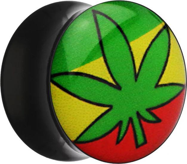 Actual product image Star Piercing Flared Plug with Hemp Leaf (without brass, Acrylic)