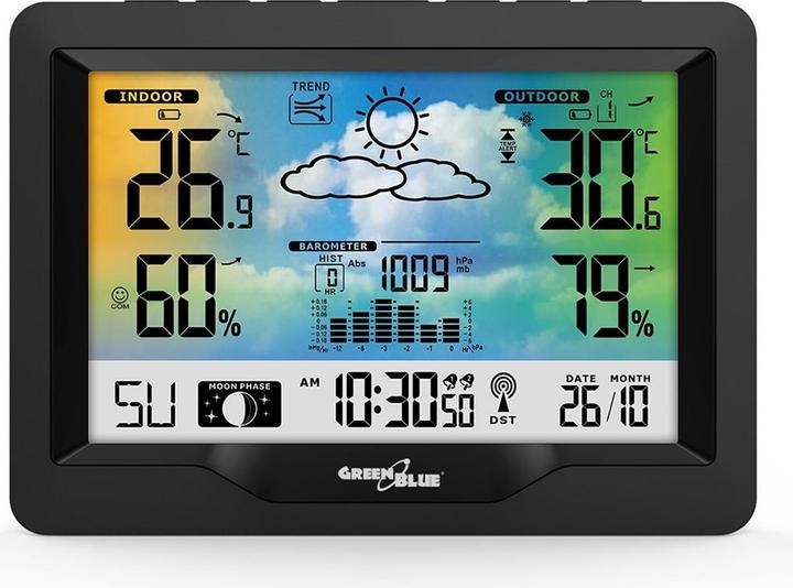 Image du produit Greenblue Station météo sans fil couleur avec DCF phases de lune baromètre calendrier alimentation GB540N