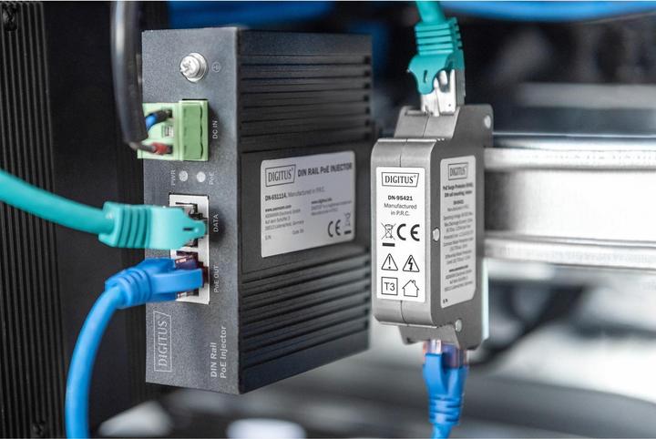 Actual product image Digitus PoE Surge Protector (RJ45), DIN rail mounting, indoor (Overvoltage protection adapter)