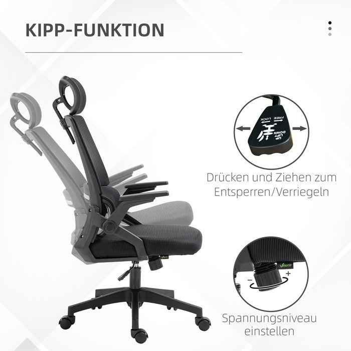 Immagine prodotto Swisshandel24 Vinsetto Bürostuhl ergonomisch, mit Kopfstütze, Armlehnen, Wippfunktion