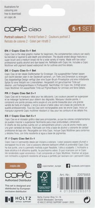 Actual product image Copic Marker ciao, 5+1 Set "Portrait 2 (Beige, Sand brown, Sepia, Brown, 0.30 mm, 6 x)