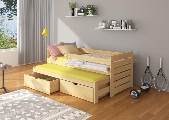 Produktbild ADRK Furniture Doppelbett mit Geländer und Matratzen TOMI 200x90 (200 x 90 cm)