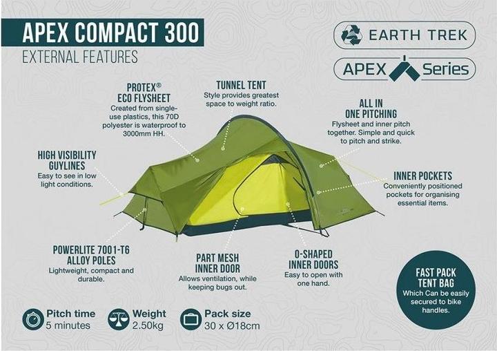Produktbild Vango Apex Compact 300 (Tunnelzelt, 2.50 kg, 3 Personen)
