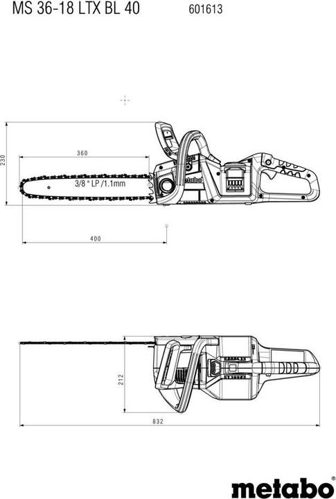 Productafbeelding Metabo MS 36-18 LTX BL 40 (Accu kettingzaag)